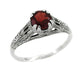 Art Deco Filigree Engraved Almandine Garnet Promise Ring in Sterling Silver