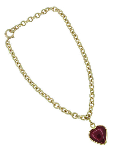 Vintage Almandine Garnet Dangling Heart Charm Bracelet in 14 Karat Gold - alternate view