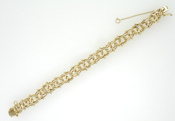 Vintage Heavy Double Link Rope & Smooth Link Charm Bracelet in 14 Karat Gold - Item: GBR121 - Image: 3