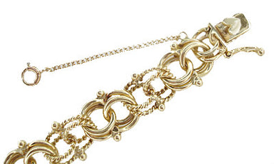 Vintage Heavy Double Link Rope & Smooth Link Charm Bracelet in 14 Karat Gold - alternate view