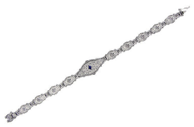 Art Deco Filigree Sapphire Bracelet in 14 Karat White Gold - alternate view