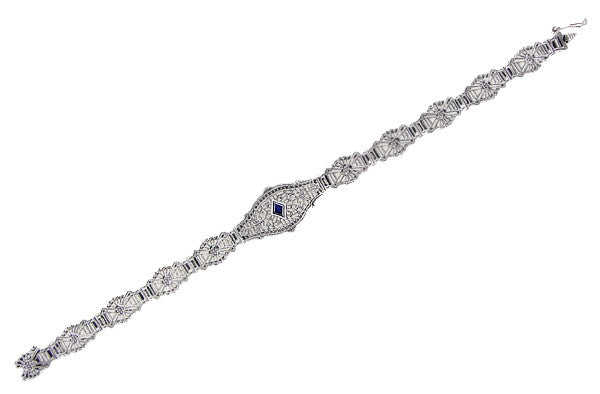 Art Deco Filigree Sapphire Bracelet in 14 Karat White Gold - Item: GBR124 - Image: 2