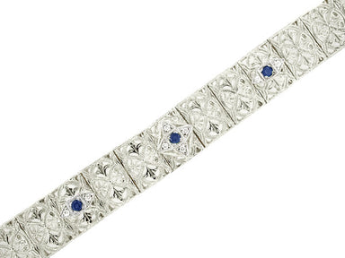 Art Deco Filigree Sapphire and Diamond Set Bracelet in 14 Karat White Gold - alternate view