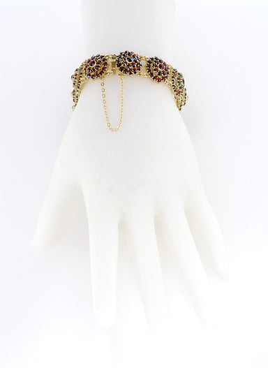 Bohemian Garnet Flower Blossom Link Bracelet in Sterling Silver with Yellow Gold Vermeil - alternate view