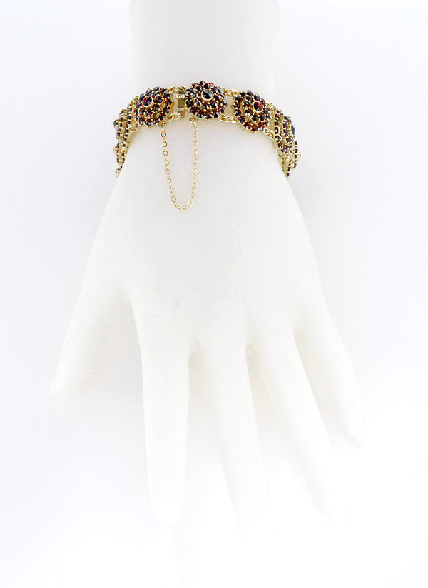 Bohemian Garnet Flower Blossom Link Bracelet in Sterling Silver with Yellow Gold Vermeil - Item: GBR128 - Image: 2