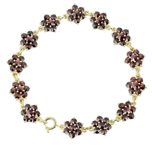 Victorian Bohemian Garnet Floral Bracelet in Sterling Silver Vermeil - Item: GBR133S - Image: 2