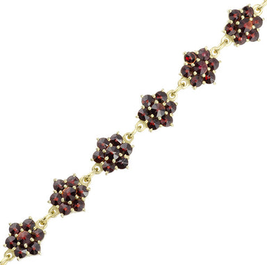 Victorian Bohemian Garnet Floral Bracelet in Sterling Silver Vermeil