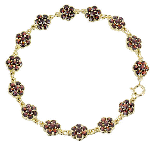 Victorian Flowers Bohemian Garnet Bracelet in Sterling Silver with Yellow Gold Vermeil - Item: GBR134S - Image: 2