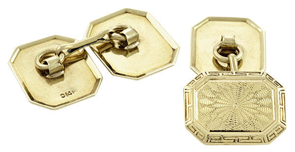 Vintage Art Deco Engraved Cufflinks in 14K Yellow Gold - Item: GCL166 - Image: 2