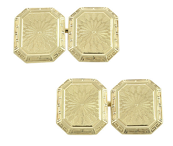 Vintage Art Deco Engraved Cufflinks in 14K Yellow Gold