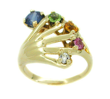 Vintage Rainbow Hand Ring Set with Blue and Pink Sapphires, Peridot, Citrine, and Diamond in 14 Karat Gold - alternate view