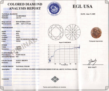 1.01 Carat Velvet Cocoa Fancy Brown Loose Diamond | Natural Color Round Brilliant SI2 Clarity - alternate view