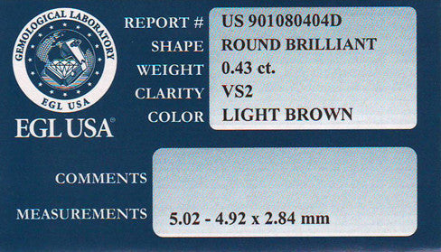 0.43 Carat Natural Cappuccino Color Fancy Loose Light Brown Diamond | Round Brilliant VS2 Clarity - Item: D260 - Image: 2
