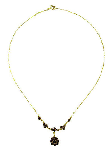 Lovely Victorian Bohemian Garnet Floral Drop Necklace in Sterling Silver and Yellow Gold Vermeil - alternate view