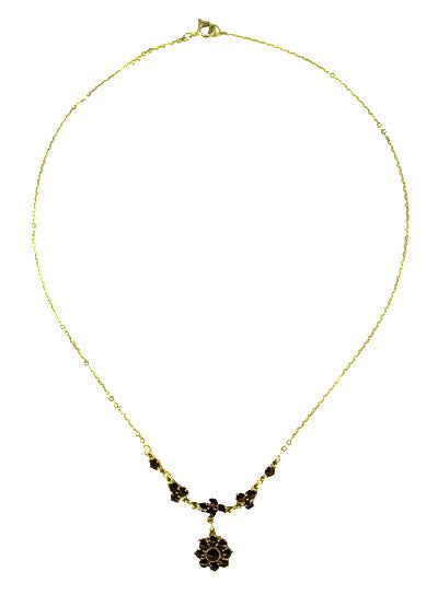 Lovely Victorian Bohemian Garnet Floral Drop Necklace in Sterling Silver and Yellow Gold Vermeil - Item: N112 - Image: 2