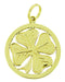 Round Lucky 4 Leaf Clover Charm Pendant in 14 Karat Gold