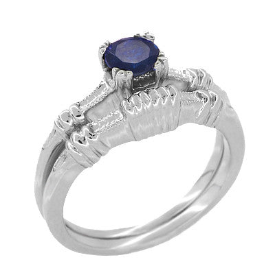 Art Deco Hearts and Clovers Sapphire Engagement Ring in 14 Karat White Gold - Item: R230 - Image: 3