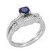 Art Deco Hearts and Clovers Sapphire Engagement Ring in 14 Karat White Gold