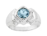 1920's Vintage Style Art Deco Aquamarine Ring for a Man in 14 Karat White Gold