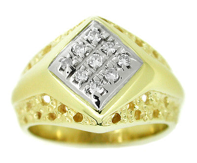Men's Vintage Diamond Ring in 14 Karat Yellow and White Gold