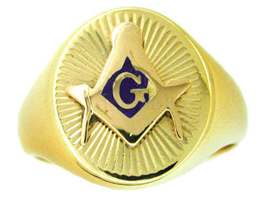 Men's Antique Enameled Mason Ring in 10 Karat Gold