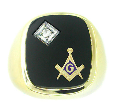 Men's Onyx and Diamond Mason Ring in 14 Karat Gold