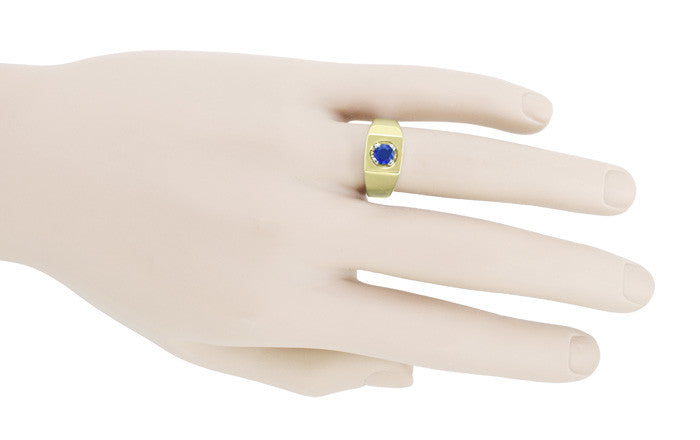 Men's Royal Blue Sapphire Ring in 14 Karat Yellow Gold - Item: MR102 - Image: 3