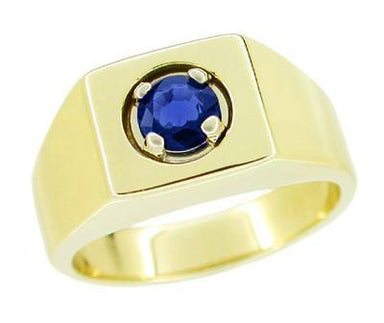Men's Royal Blue Sapphire Ring in 14 Karat Yellow Gold