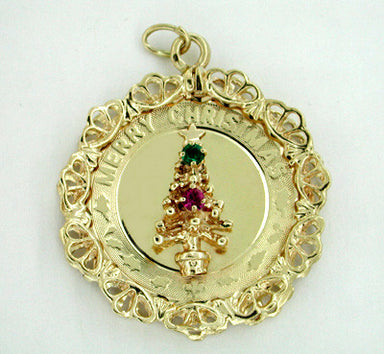 Merry Christmas Tree Pendant in 14 Karat Gold