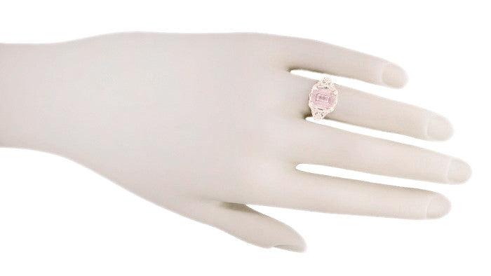 Emerald Cut Morganite Edwardian Filigree Engagement Ring in 14 Karat Rose ( Pink ) Gold - Item: R618RM - Image: 5