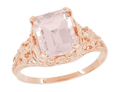 Vintage Morganite Emerald Shape Ring Set With Nested Diamond Ring Enhancer  for Emerald Cut