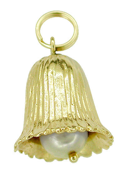 Movable Bell Charm Set With Pearl in 14 Karat Gold