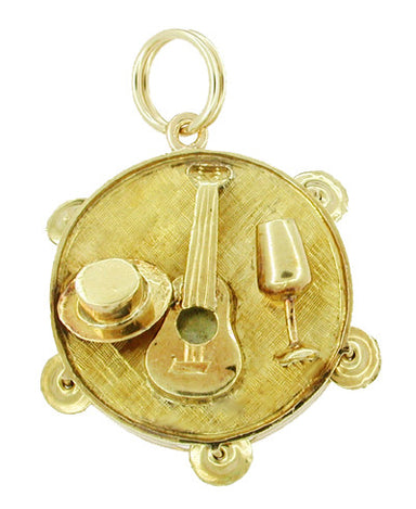 Movable Music Tambourine Charm in 14 Karat Gold