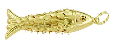 Movable Wriggling Fish Charm Pendant in 14 Karat Gold