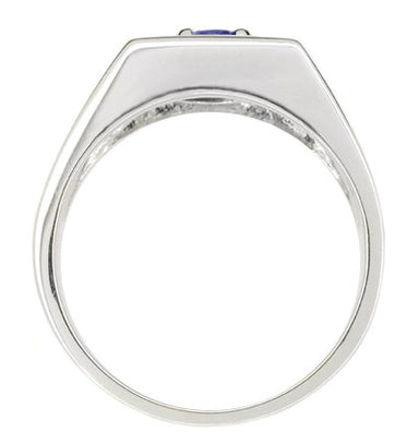 1 Carat Men's Royal Blue Natural Sapphire Ring in 14 Karat White Gold - 1950's Reissue - alternate view