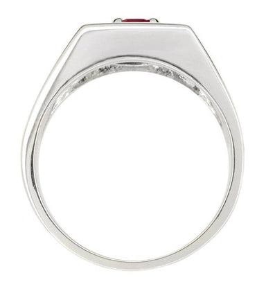 Mid Century Vintage Design 1 Carat Ruby Ring for a Man in 14 Karat White Gold - alternate view