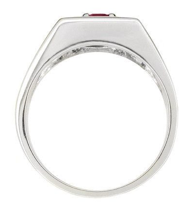 Mid Century Vintage Design 1 Carat Ruby Ring for a Man in 14 Karat White Gold - Item: MR102WR - Image: 2