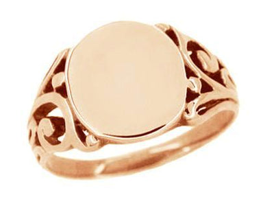 Antique Style Men's Victorian Filigree Signet Ring in 14 Karat Rose ( Pink ) Gold