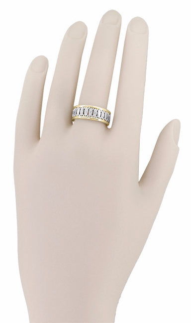 Art Deco Vintage Filigree Wedding Band in Two-Tone 14K White & Yellow Gold | Size 9 - alternate view