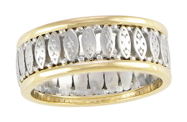 Art Deco Vintage Filigree Wedding Band in Two-Tone 14K White & Yellow Gold | Size 9
