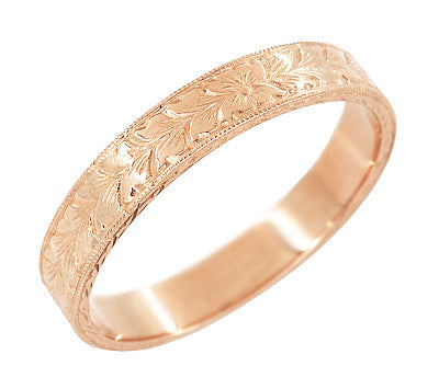 Mens Antique Style Art Deco Engraved Wheat Wedding Ring in 14 Karat Rose Gold - 4mm - Item: MR858RND - Image: 2