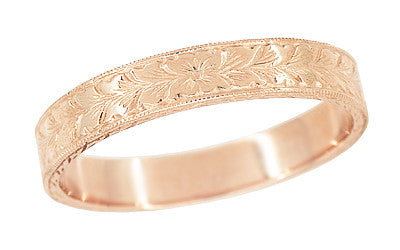 Mens Antique Style Art Deco Engraved Wheat Wedding Ring in 14 Karat Rose Gold - 4mm