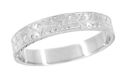 Mens Art Deco Vintage Design Engraved Wheat Wedding Ring in 10K, 14K, or 18K White Gold