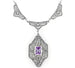 Art Deco Vintage Filigree Amethyst Dangle Drop Pendant Necklace in Sterling Silver