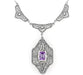 Art Deco Vintage Filigree Amethyst Dangle Drop Pendant Necklace in Sterling Silver