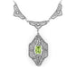 Art Deco Filigree Peridot Dangle Drop Pendant Necklace in Sterling Silver