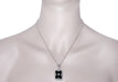 Art Deco Fleur de Lis Filigree Black Onyx and Diamond Pendant Necklace in Sterling Silver