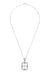 Art Deco Filigree Fleur de Lis Camphor Crystal and Diamond Pendant Necklace in Sterling Silver