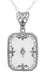 Art Deco Filigree Fleur de Lis Camphor Crystal and Diamond Pendant Necklace in Sterling Silver