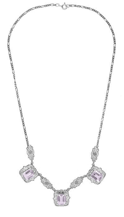 Art Deco Filigree Rose de France 3 Drop Necklace in Sterling Silver - Item: N140RF - Image: 2